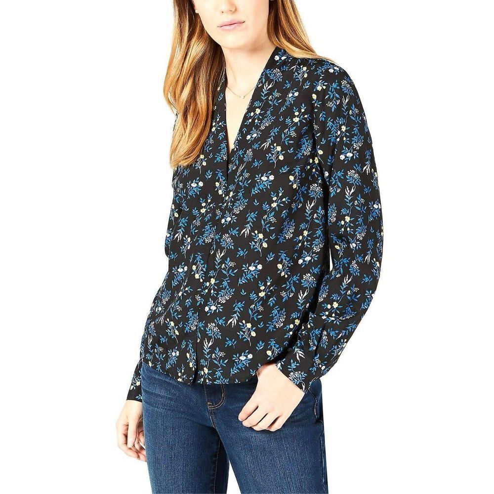 Womens Maison Jules Floral Flowy Split Neck Top - Sz XL